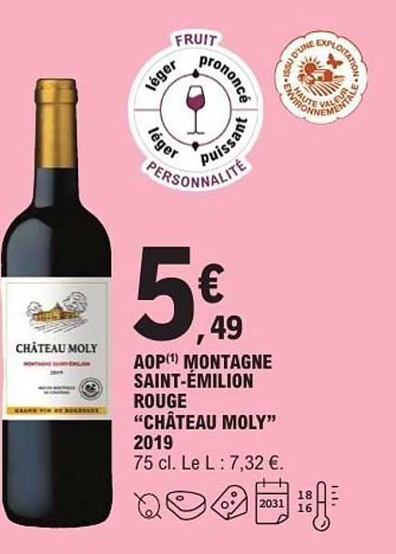 AOP(1) MONTAGNE SAINT-ÉMILION ROUGE "CHÂTEAU MOLY" 2019