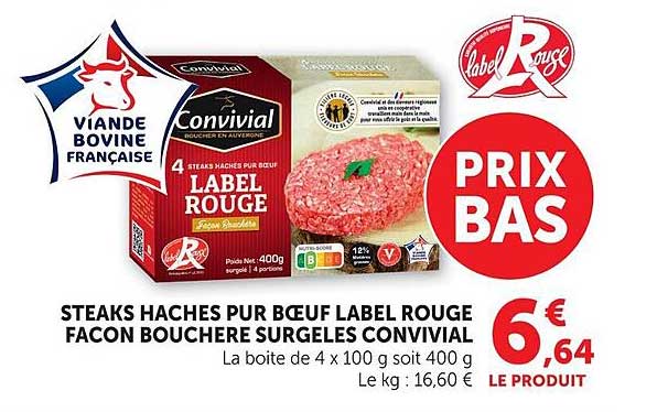Promo Steaks Haches Pur Bœuf Label Rouge Façon Bouchere Surgeles ...