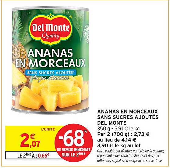 ANANAS EN MORCEAUX SANS SUCRES AJOUTÉS DEL MONTE