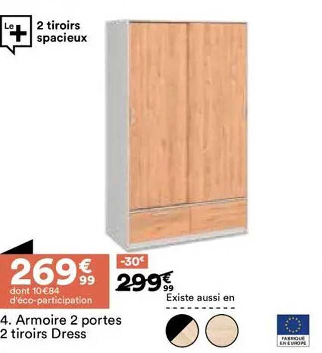 Armoire 2 portes 2 tiroirs Dress