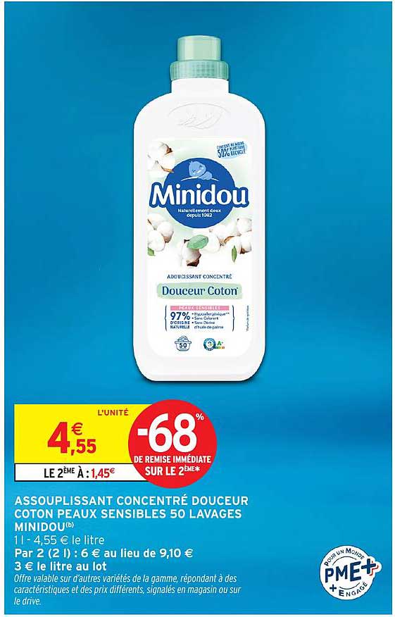 ASSOUPLISSANT CONCENTRÉ DOUCEUR COTON PEAUX SENSIBLES 50 LAVAGES MINIDOU