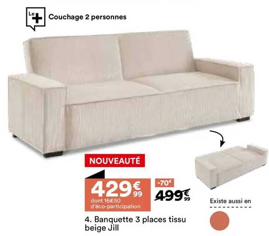 Banquette 3 places tissu beige Jill
