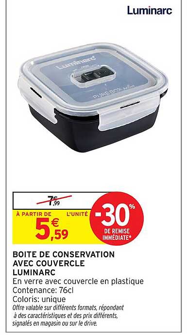BOITE DE CONSERVATION AVEC COUVERCLE LUMINARC