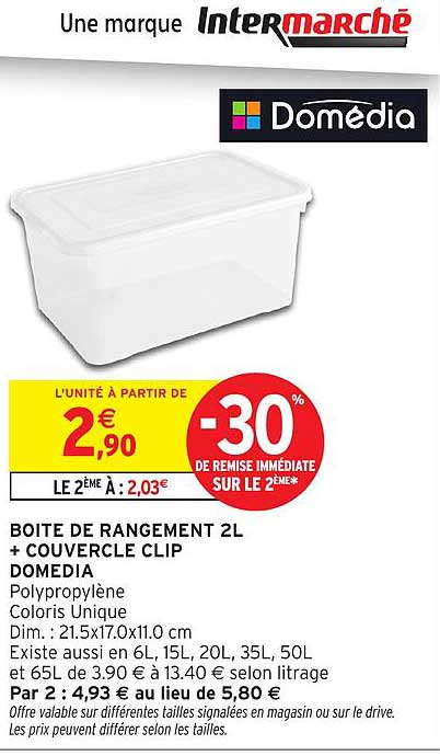 BOITE DE RANGEMENT 2L + COUVERCLE CLIP DOMEDIA