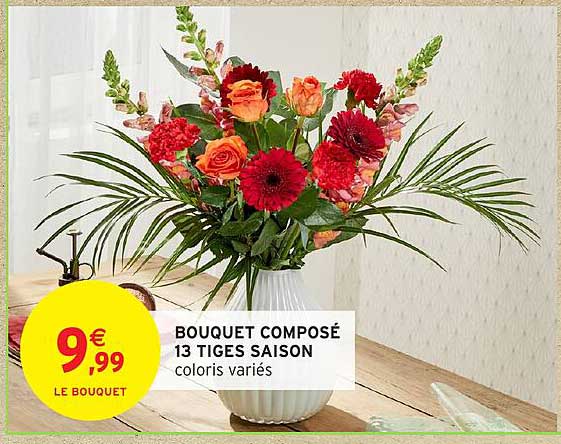 BOUQUET COMPOSÉ 13 TIGES SAISON coloris variés