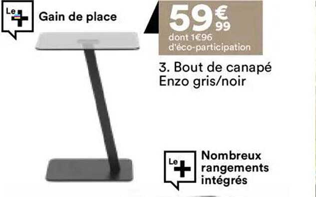Bout de canapé Enzo gris/noir