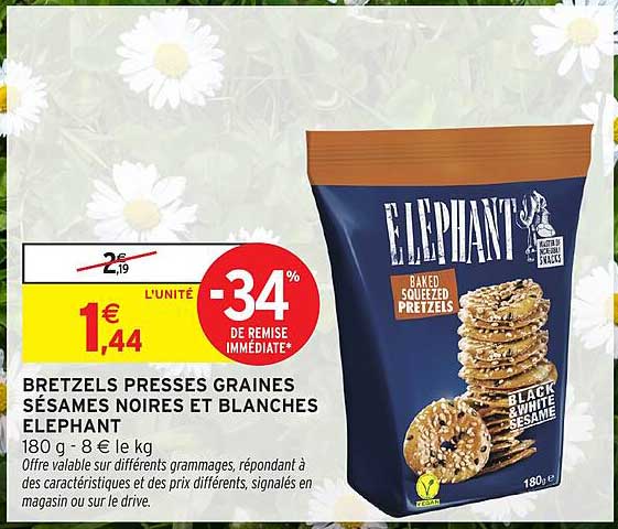 Bretzels Pressés Graines Sésames Noires et Blanches Elephant