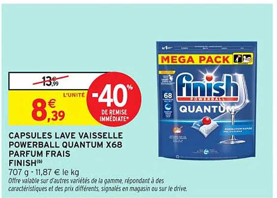 CAPSULES LAVE VAISSELLE POWERBALL QUANTUM X68 PARFUM FRAIS FINISH