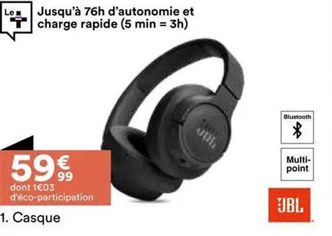 Casque JBL - 59€99 dont 1€03 d'éco-participation