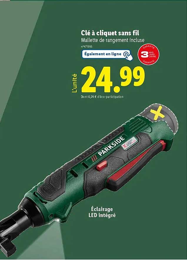 Clé à cliquet sans fil Mallette de rangement incluse