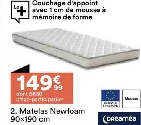 Couchage d'appoint avec 1 cm de mousse à mémoire de forme