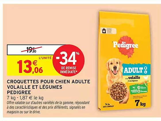 Croquettes pour chien adulte volaille et légumes Pedigree