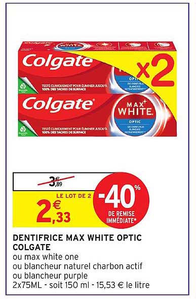 DENTIFRICE MAX WHITE OPTIC COLGATE