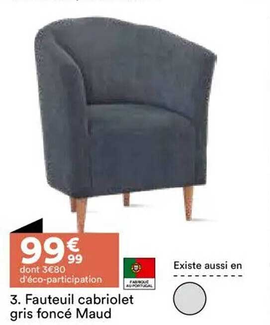 Fauteuil cabriolet gris foncé Maud