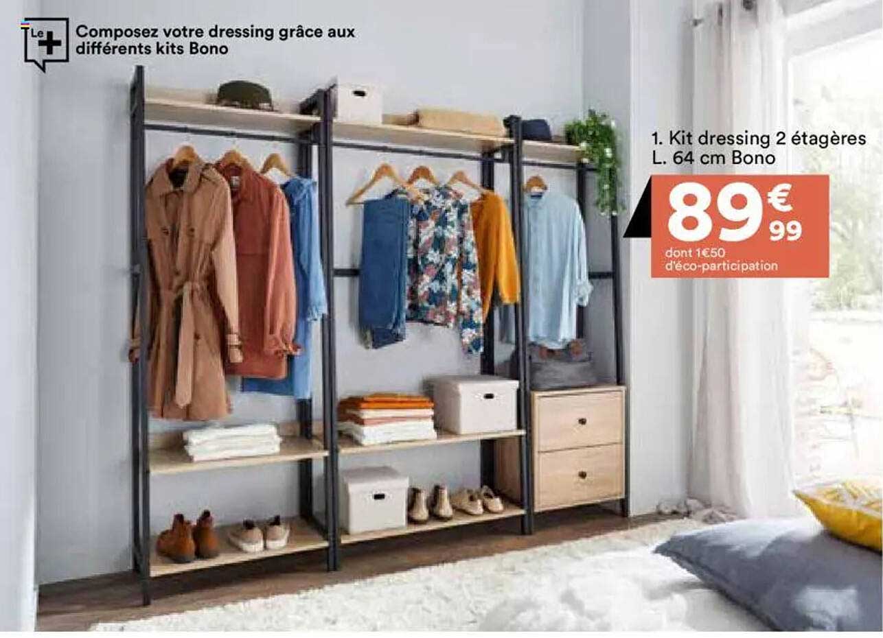 Kit dressing 2 étagères L. 64 cm Bono
