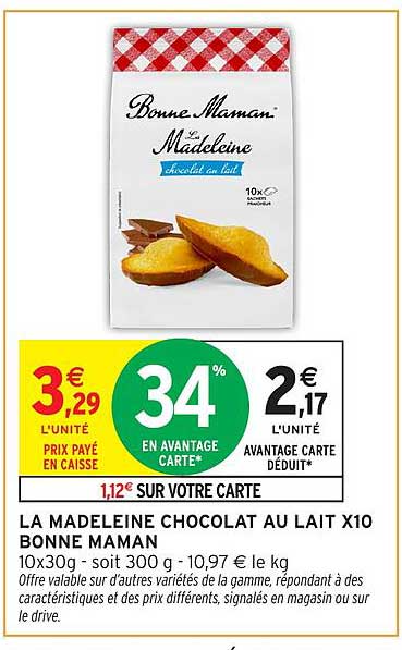LA MADELEINE CHOCOLAT AU LAIT X10 BONNE MAMAN