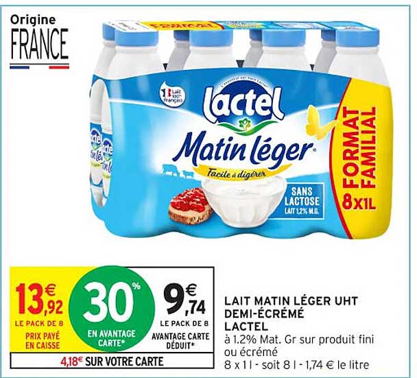 LAIT MATIN LÉGER UHT DEMI-ÉCRÉMÉ LACTEL