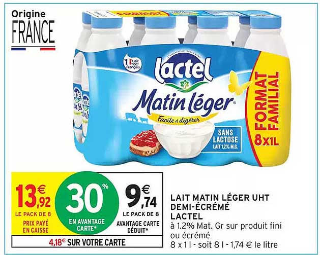 LAIT MATIN LÉGER UHT DEMI-ÉCRÉMÉ LACTEL