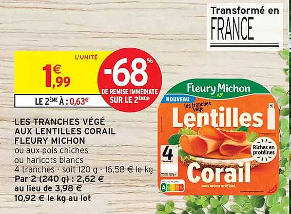 LES TRANCHES VÉGÉ AUX LENTILLES CORAIL FLEURY MICHON