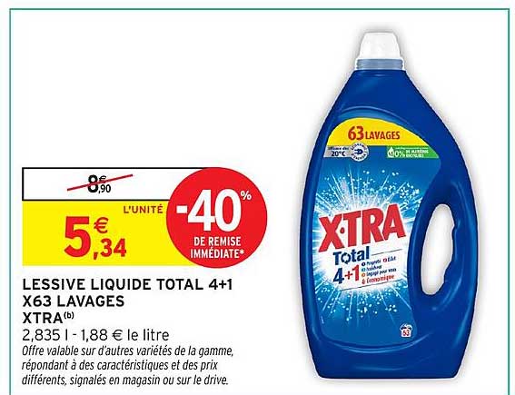 LESSIVE LIQUIDE TOTAL 4+1 X63 LAVAGES XTRA