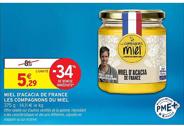 MIEL D'ACACIA DE FRANCE LES COMPAGNONS DU MIEL