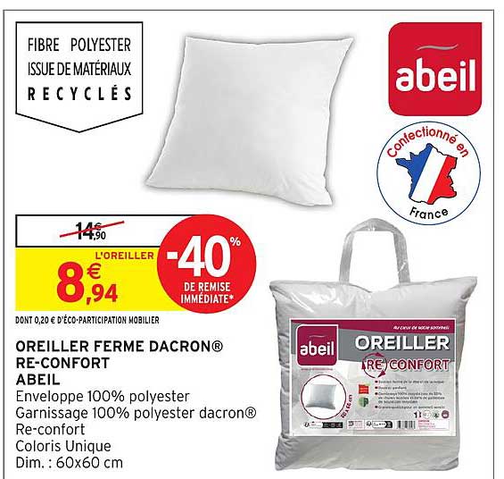 OREILLER FERME DACRON® RE-CONFORT ABEIL