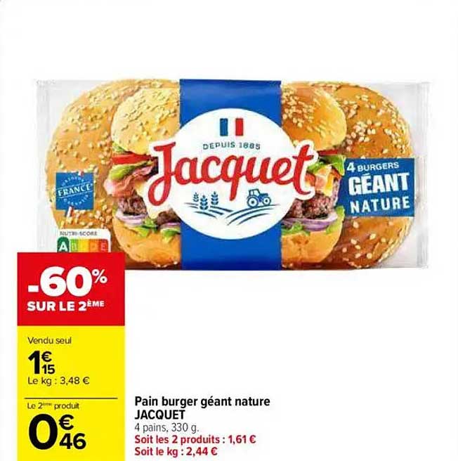 Pain burger géant nature JACQUET