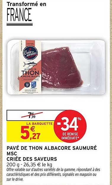 PAVÉ DE THON ALBACORE SAUMURÉ MSC