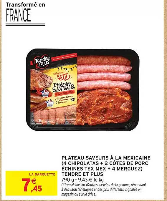 PLATEAU SAVEURS À LA MEXICAINE (4 CHIPOLATAS + 2 CÔTES DE PORC ÉCHINES TEX MEX + 4 MERGUEZ)