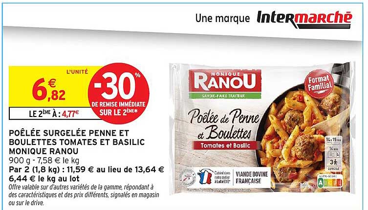 POÊLÉE SURGELÉE PENNE ET BOULETTES TOMATES ET BASILIC MONIQUE RANOU