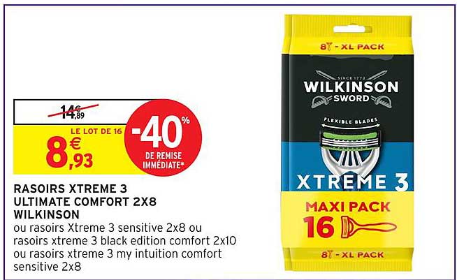 RASOIRS XTREME 3 ULTIMATE COMFORT 2X8 WILKINSON