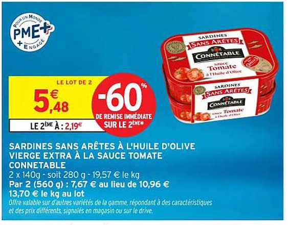 SARDINES SANS ARÊTES À L'HUILE D'OLIVE VIERGE EXTRA À LA SAUCE TOMATE CONNETABLE