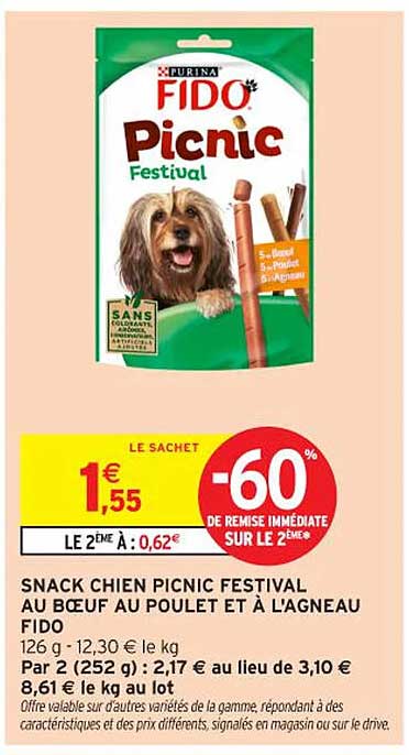SNACK CHIEN PICNIC FESTIVAL AU BŒUF AU POULET ET À L'AGNEAU FIDO