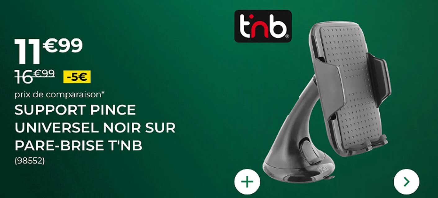 SUPPORT PINCE UNIVERSEL NOIR SUR PARE-BRISE T'NB