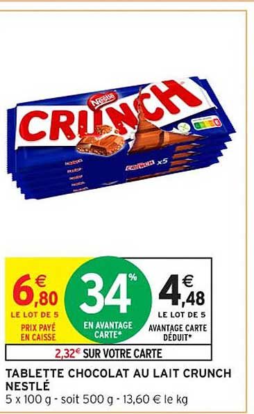 TABLETTE CHOCOLAT AU LAIT CRUNCH NESTLÉ