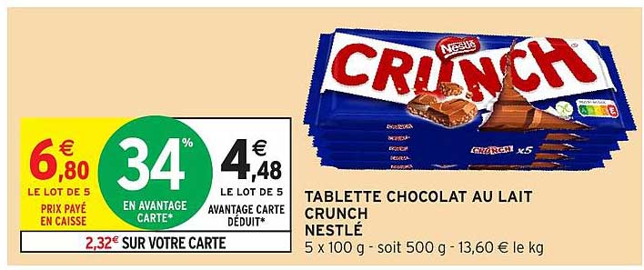 TABLETTE CHOCOLAT AU LAIT CRUNCH NESTLÉ