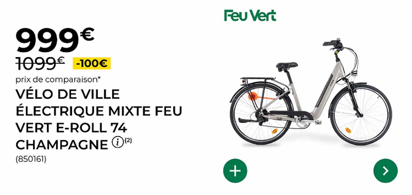VÉLO DE VILLE ÉLECTRIQUE MIXTE FEU VERT E-ROLL 74 CHAMPAGNE