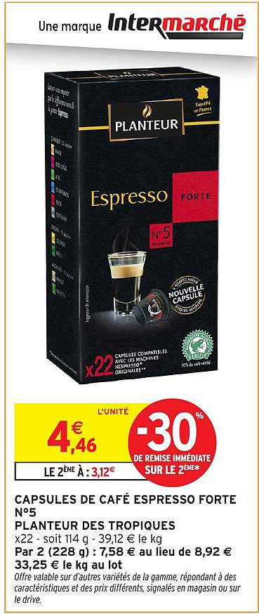 CAPSULES DE CAFÉ ESPRESSO FORTE N°5 PLANTEUR DES TROPiques