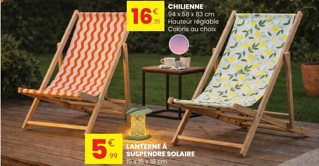 CHILIENNE 94 x 58 x 83 cm Hauteur réglable Coloris au choix