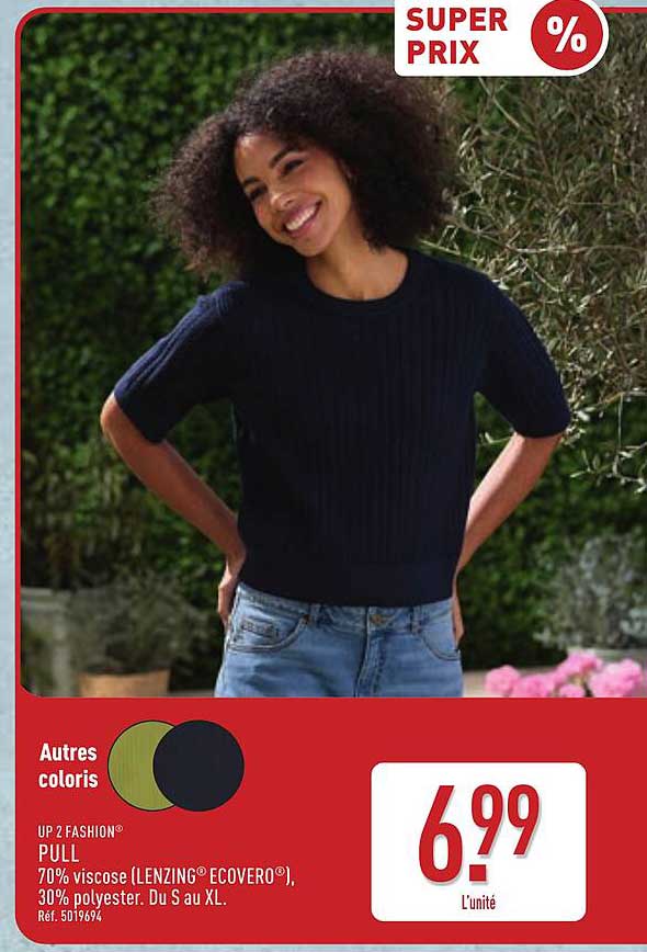 PULL 70% viscose (LENZING® ECOVERO®), 30% polyester. Du S au XL.