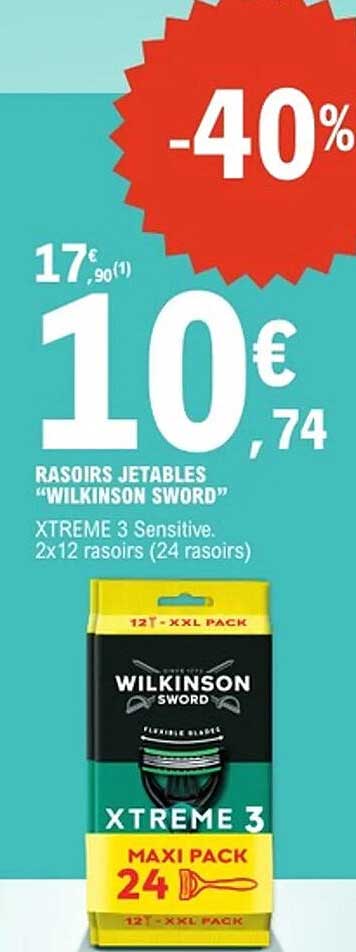RASOIRS JETABLES "WILKINSON SWORD" XTREME 3 Sensitive. 2x12 rasoirs (24 rasoirs)