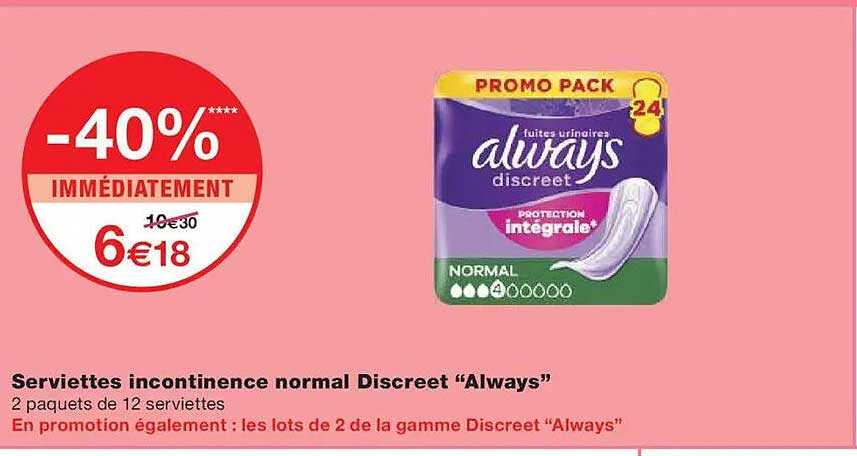 Serviettes incontinence normal Discreet “Always”