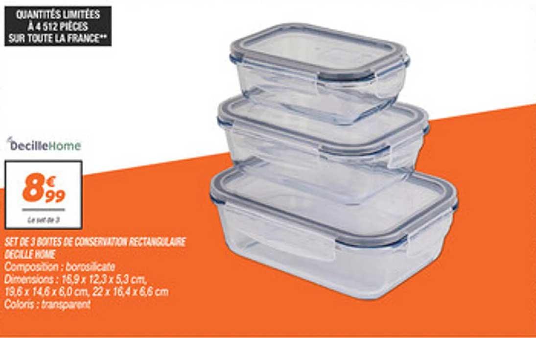 SET DE 3 BOÎTES DE CONSERVATION RECTANGULAIRE DÉCILIE HOME