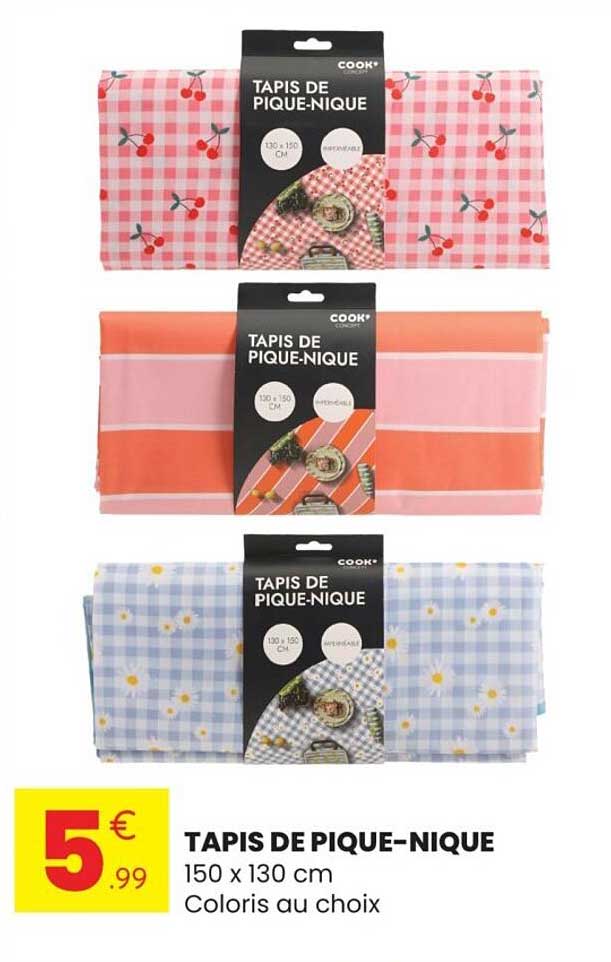 TAPIS DE PIQUE-NIQUE 150 x 130 cm Coloris au choix