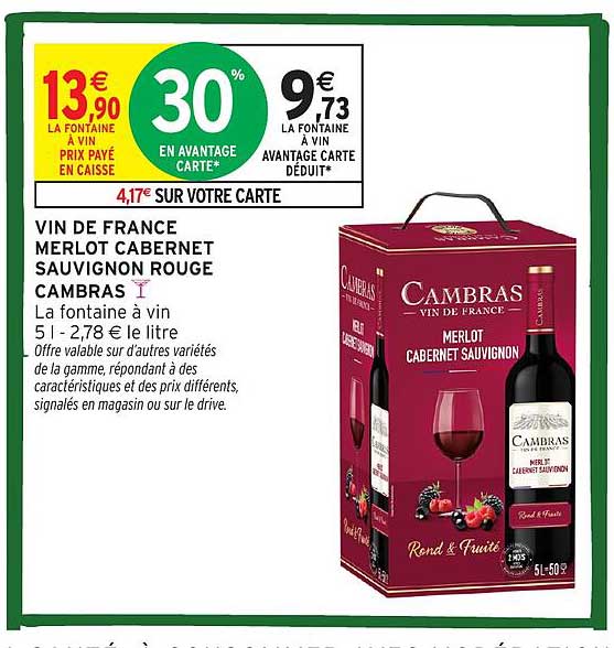 VIN DE FRANCE MERLOT CABERNET SAUVIGNON ROUGE CAMBRAS