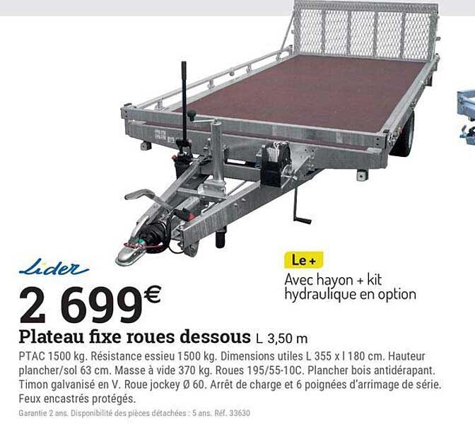 Plateau fixe roues dessous L 3,50 m