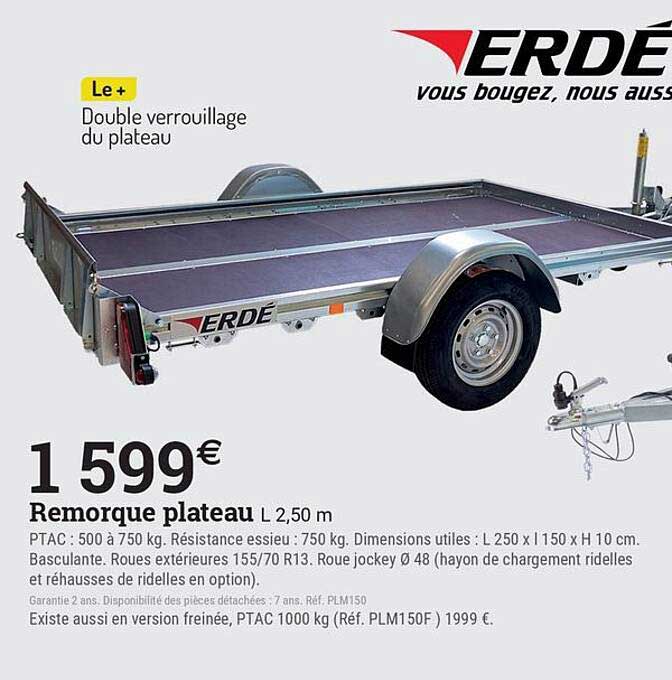 Remorque plateau L 2,50 m
