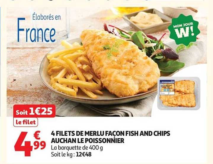 4 FILETS DE MERLU FAÇON FISH AND CHIPS AUCHAN LE POISSONNIER