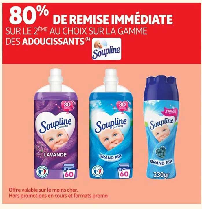 80% DE REMISE IMMÉDIATE SUR LE 2ÈME AU CHOIX SUR LA GAMME DES ADOUCISSANTS Soupline