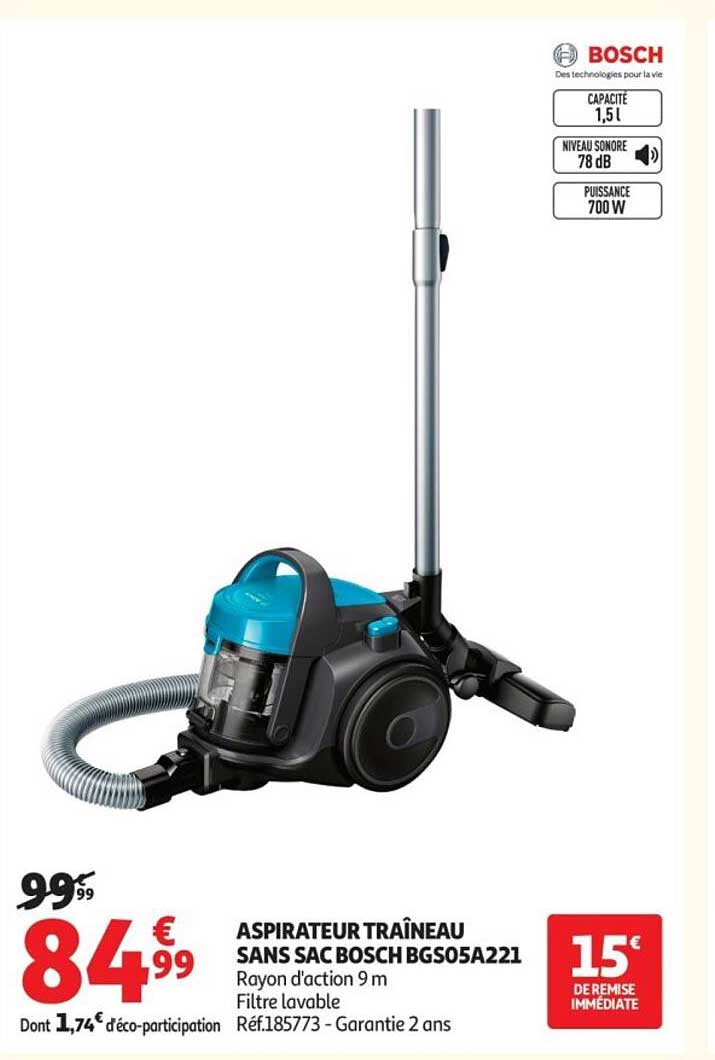 ASPIRATEUR TRAÎNEAU SANS SAC BOSCH BGS05A221